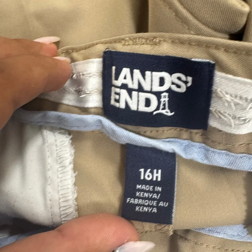 Lands End Khaki Chino Pants Boys 16H Tan Straight Leg‎ School Uniform Trousers